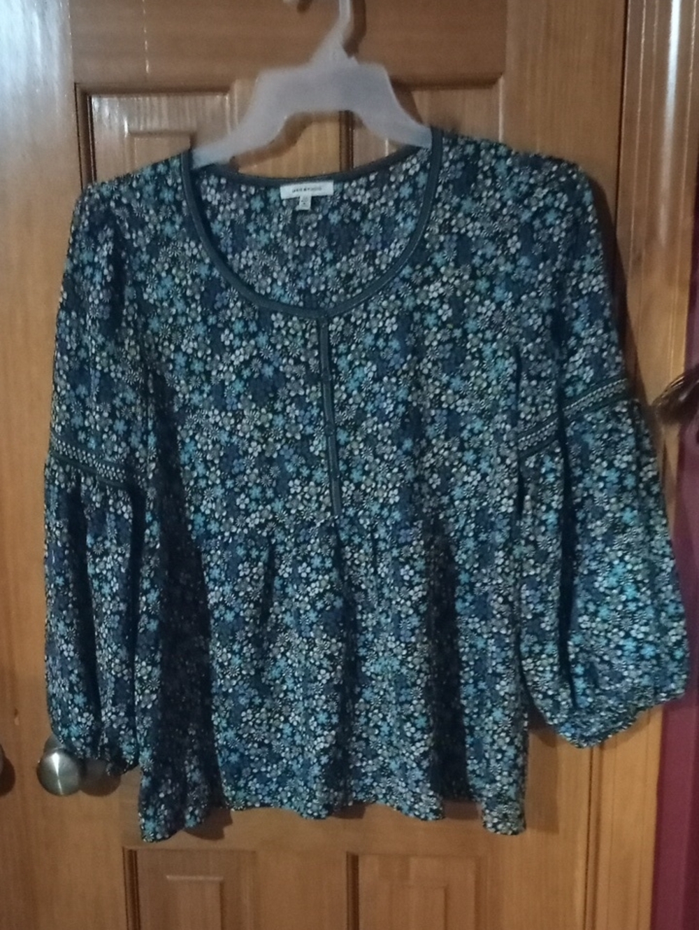 Navy Floral Peasant Top